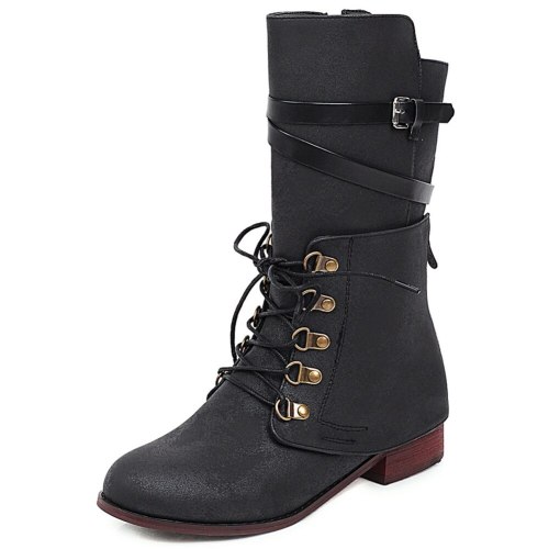 Wearable Shoelaces Vintage Design Calf Boot Fashion Cool Boots Shoes Women