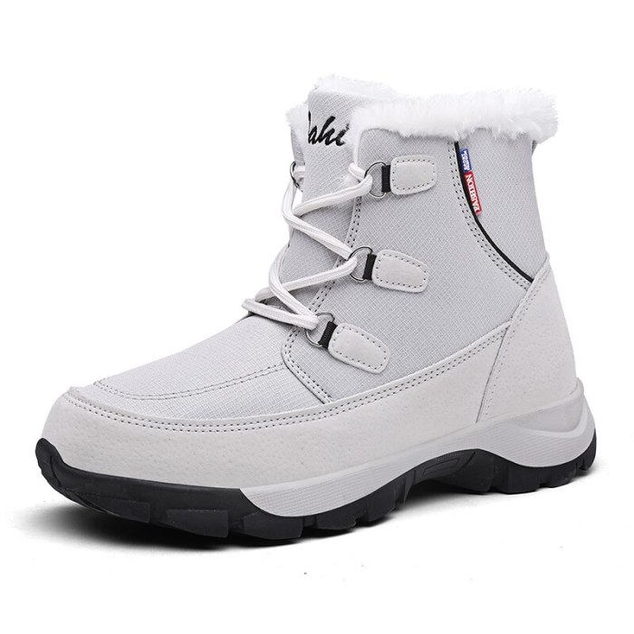 leather waterproof non-slip boots women thick plush winter warm snow boots woman cotton padded platform shoes 42