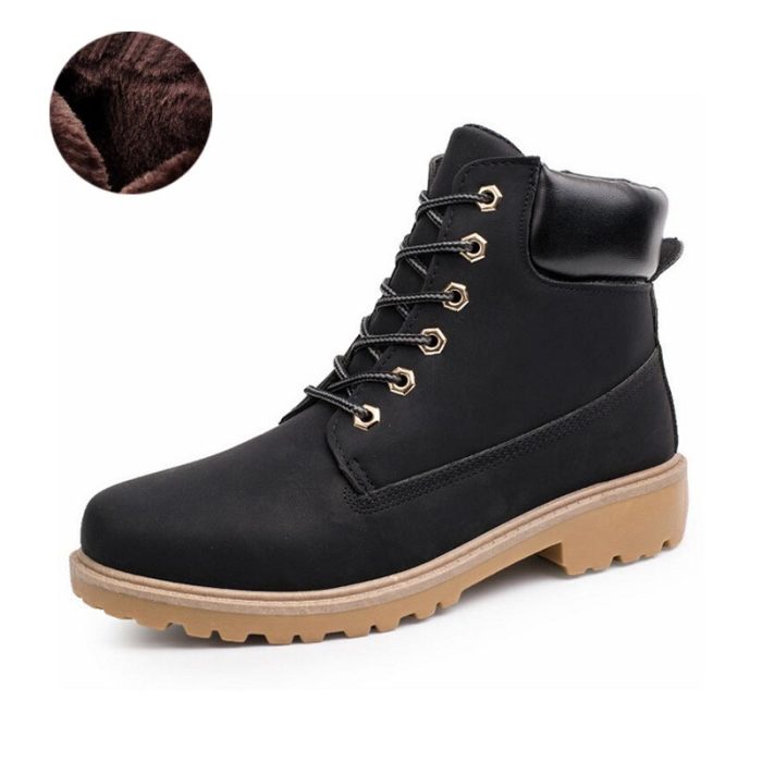 Shoes Winter Snow Boots Work Shoes Men PU Leather Lace-up Ankle Military Boots