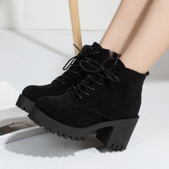 Platform Faux Suede Leisure Square Heels Ankle Boots Shoes Women