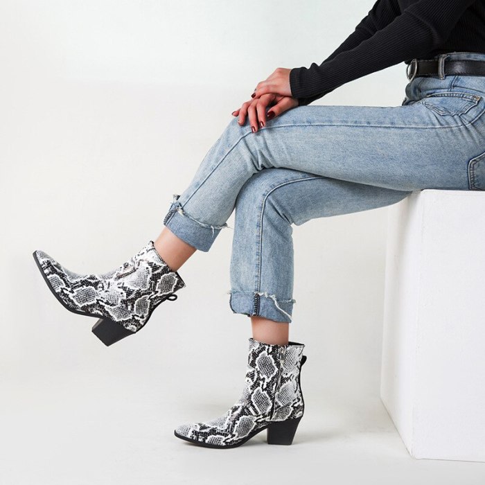 Leather Western Cowboy Boots Women Boots High Heels Ankle Shoes Lady