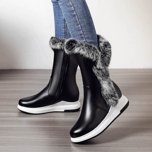 Keep Warm Fur For Cold Winter Boot Shoes Women Leisure Faux Leather Calf Boot
