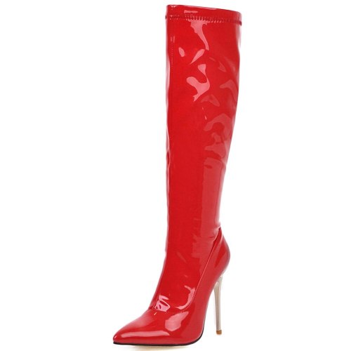 High Heels Winter Stiletto Boots Shoes Women Sexy Party Faux Patent Leather Knee Boot