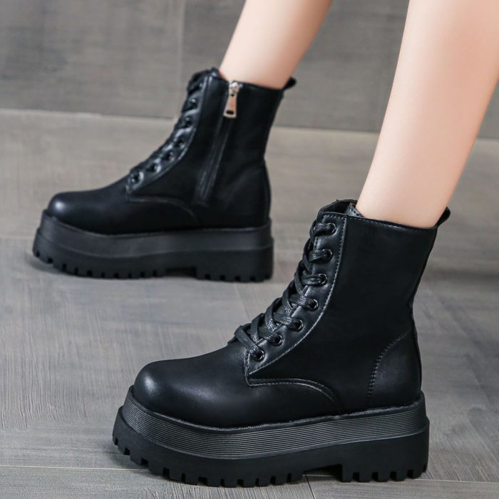 Platform Chunky Heels Ankle Boots Shoes Women