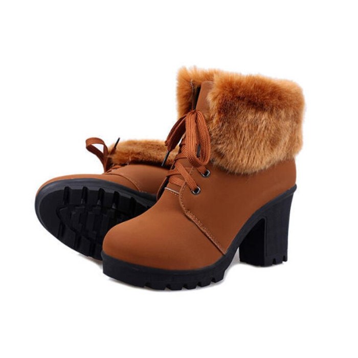 Shoes Women Winter Boots Fashion High Heel Boots Warm Fur Shoes Ladies Ankle