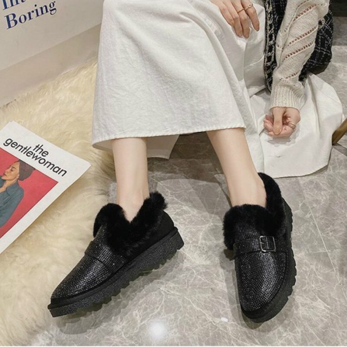 2020 New Crystal Warm Snow Boots Women Flats Heel Colorful Rhinestones Diamonds Winter Plush Fur Shoes Woman