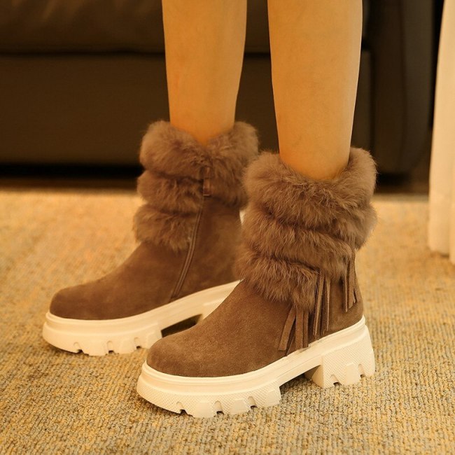Women Boots Ladies Snow Boots Round Toe Platform Chunky Heels Zipper Trend Ankle Boots