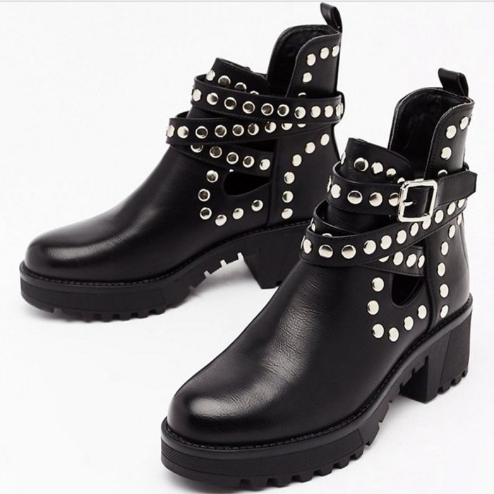 Platform Square Heels Fashion Ankle Boots Shoes Women Cool Style Motorcycles Boot