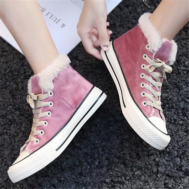 New 2020 Winter Vulcanized Snow Boots Women Suede Leather Sport Shoes Female Outdoor Cotton-padded shoes Warm Sneakers