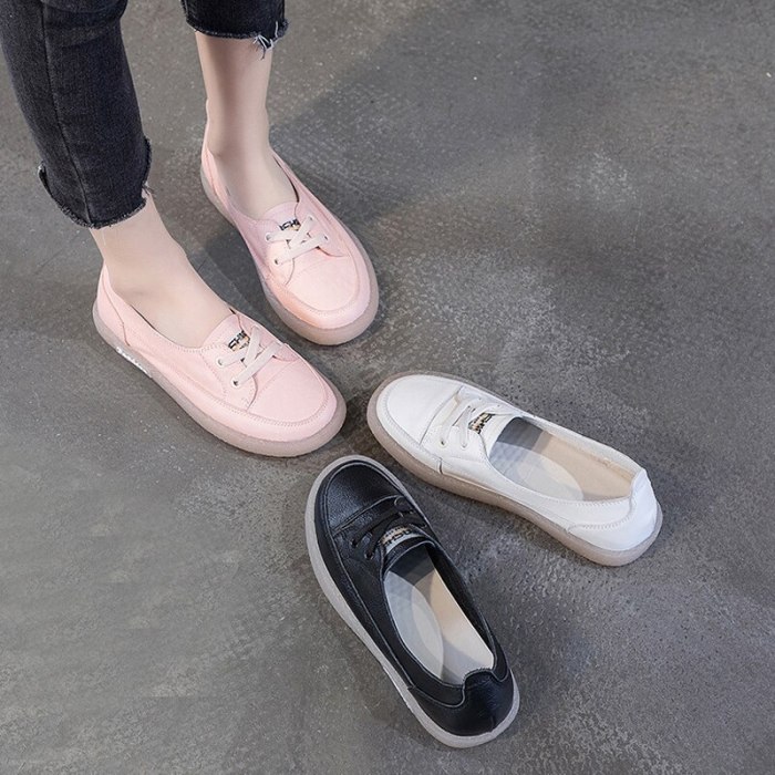 Women Flats Spring Summer White Shoes Genuine Leather Vantage Loafers Non-Slip Pregnant Shoes Breathable Walking Oxford Flat