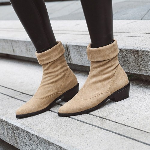 Chunky Heels Slip On Elastic Elegant Trendy Booties Office Lady Boots Shoes Women