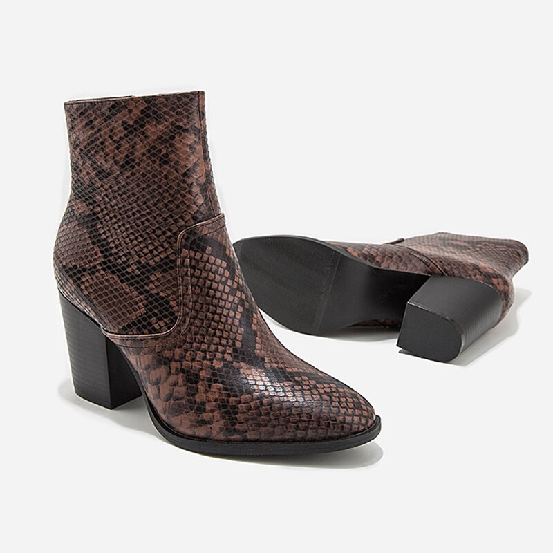 Ankle Boots for Women Pattern PU Leather High Heels Booties Shoes