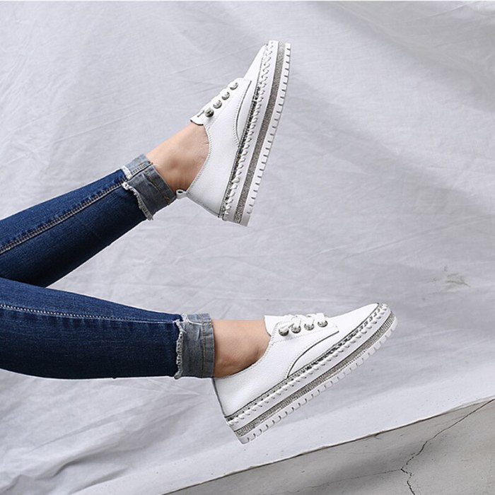 Women Platform Leather Walking Flats Loafers