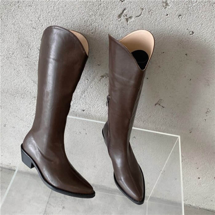 Western Cowboy Boots Pointed Toe Vintage BootsThick Bottom Boots Autumn Winter Boots Non-Slip Fashion Shoes Women Black