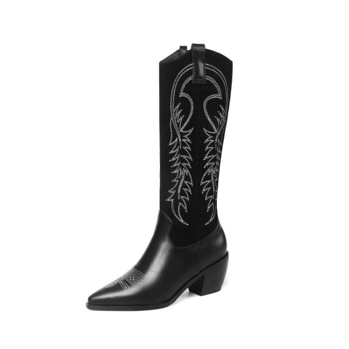 Pu Leather Western Cowboy Boots Short Plush Cowgirl Boots Pointed Toe Boots Shoes Women Plus Size