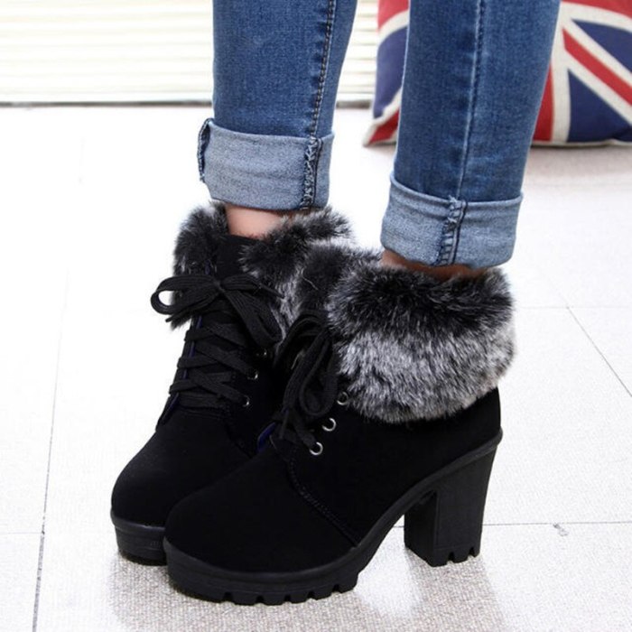 Shoes Women Winter Boots Fashion High Heel Boots Warm Fur Shoes Ladies Ankle
