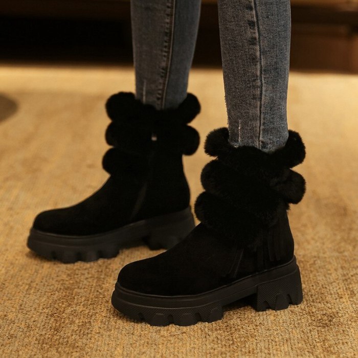 Women Boots Ladies Snow Boots Round Toe Platform Chunky Heels Zipper Trend Ankle Boots