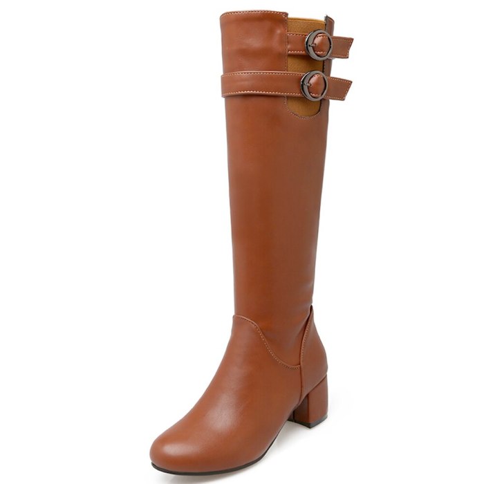 On Sale Big Size 43 Walk It Cosily Wearing Classic Square Heels Over Calf Winter Boots Shoes Women