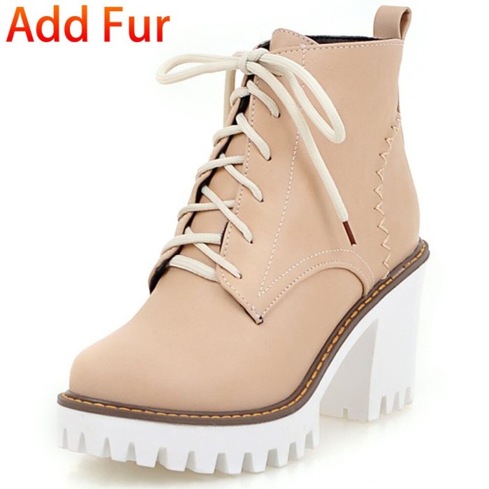 Square High Heels Female Ankle Boots Leisure Platform Women Shoes