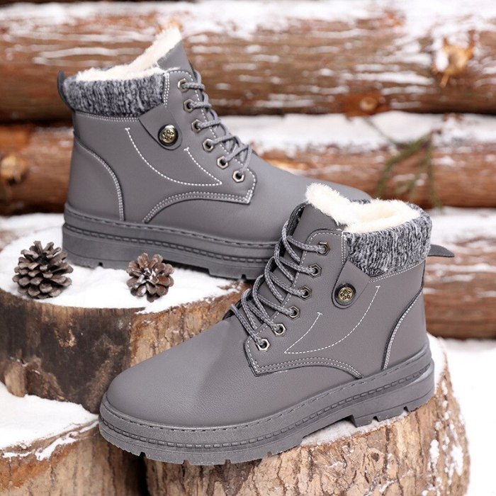 Winter Fur Warm Male Boots for Men Casual Shoes Work Adult Walking Footwear Sneakers