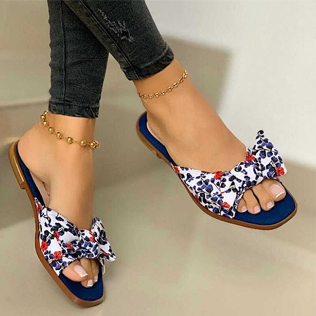 Women Slippers  Bowknot Floral Flats Slides Female Fashion Shoes