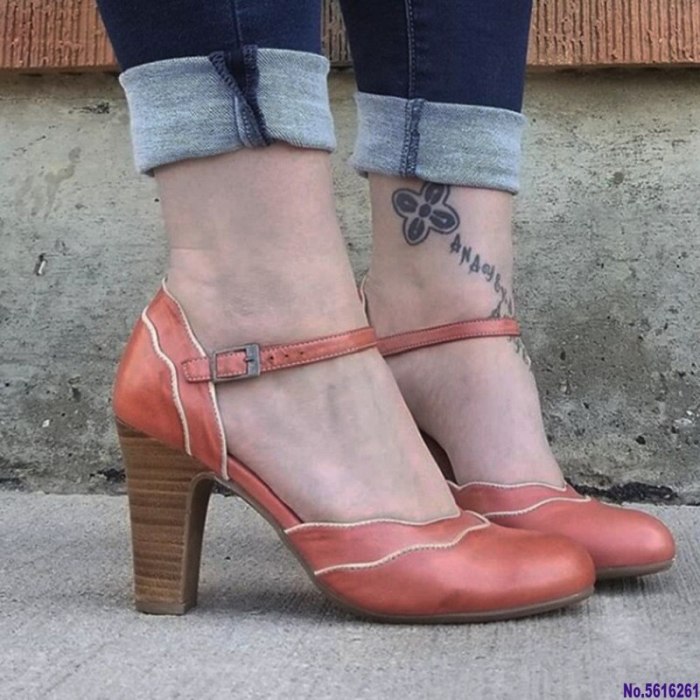 Women sandals high heels sexy buckle strap vintage pumps block heel roman shoes