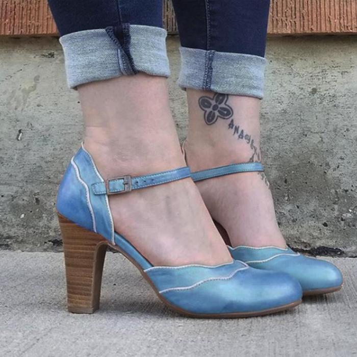 Women sandals high heels sexy buckle strap vintage pumps block heel roman shoes