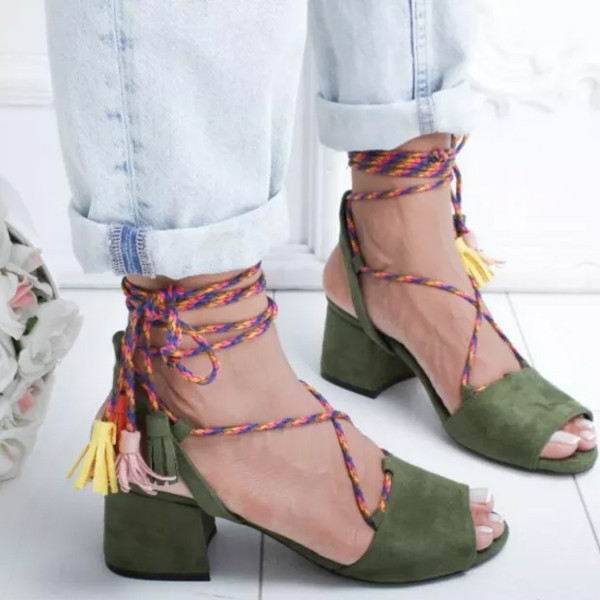 new Women Sandals Ankle Strap Flock Party Lace-Up Cross strap Solid Fashion