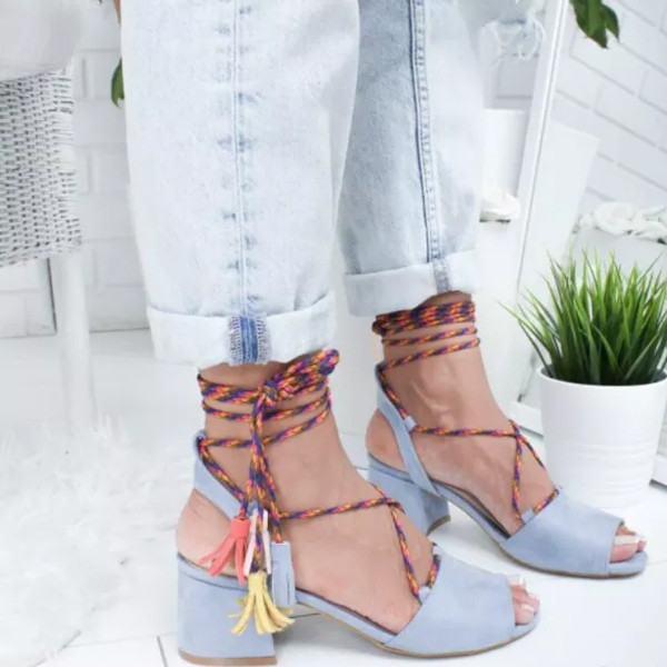 new Women Sandals Ankle Strap Flock Party Lace-Up Cross strap Solid Fashion