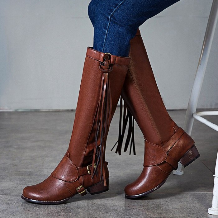 Heels Women Shoes Vintage Riding BOOT Winter Fringes Boots Female