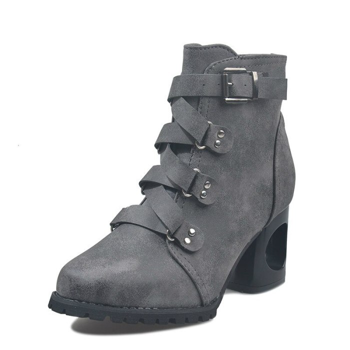 Winter  High Square Heel Buckle Strap Platform Rubber Sole Leather Fashion Shoes