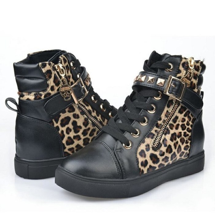 Fashion Women Ankle Boots Flat Low Heel Print Casual Punk Shoes