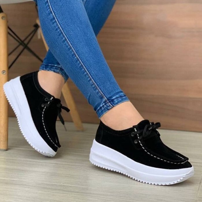 Solid Color Lace Up Walking Women's Shoes