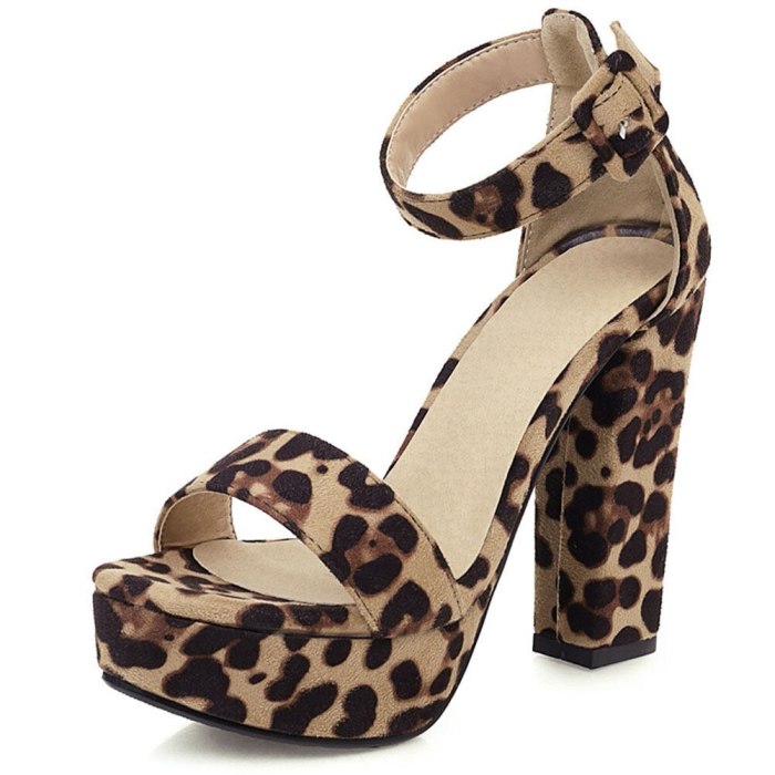 Women Sandals Square Heels Platform Leopard Pumps  Woman Shoes