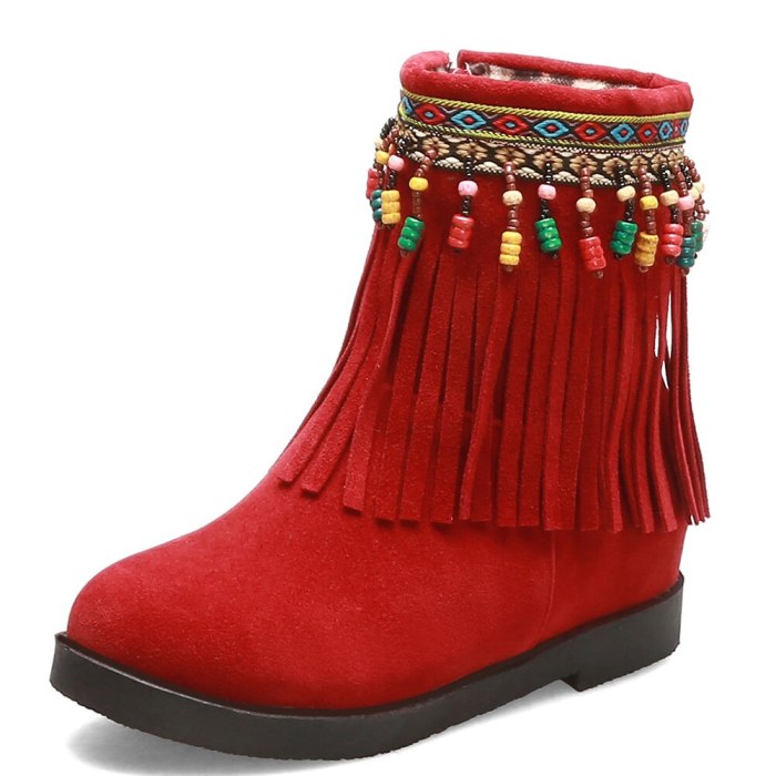 Ethnic Style Fringes Internal Increase Heels  Women Tassels Boots