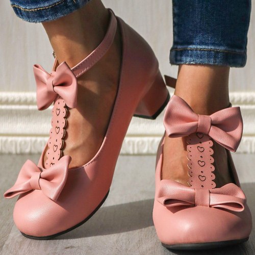 Chunky Heels Sweet Lolita Butterfly-Knot Pumps Shoes Women