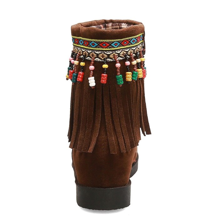 Ethnic Style Fringes Internal Increase Heels  Women Tassels Boots
