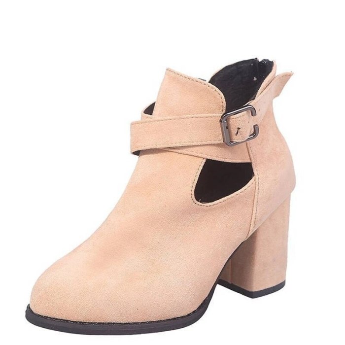 Women Ankle Boots Platform Mid Chunky Heel Round Toe Buckle Shoes