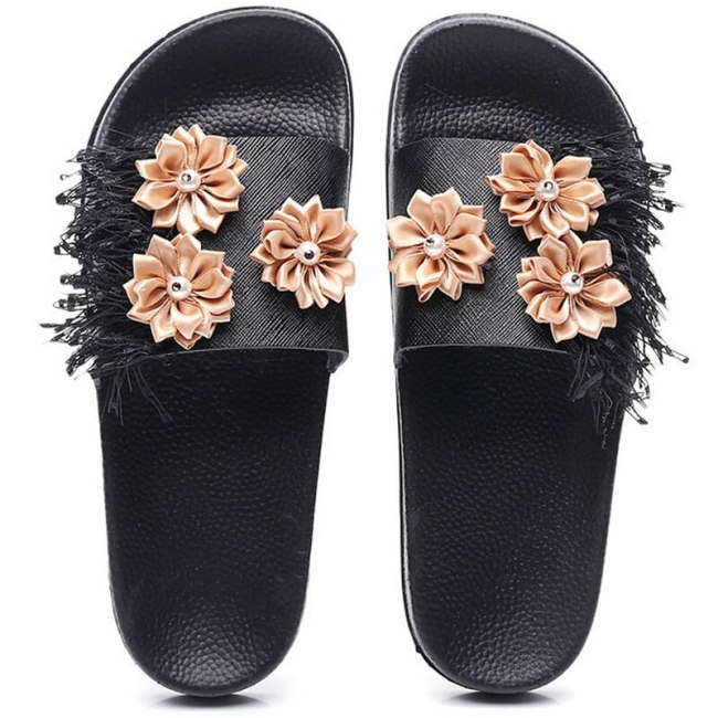 Summer Women Flower Slippers Flat Heel  Slides Ladies Shoes