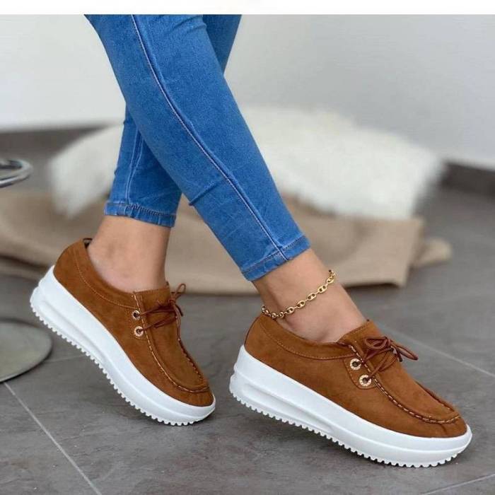 Solid Color Lace Up Walking Women's Shoes