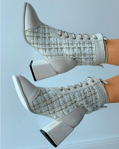 Fashion Patchwork Chunky Heel Square Heel Trend Female Shoes