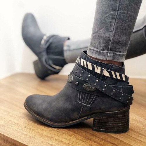 Winter Women Ankle Strap Pointed Toe Mid Square Heel Fashion Ladies Shoes