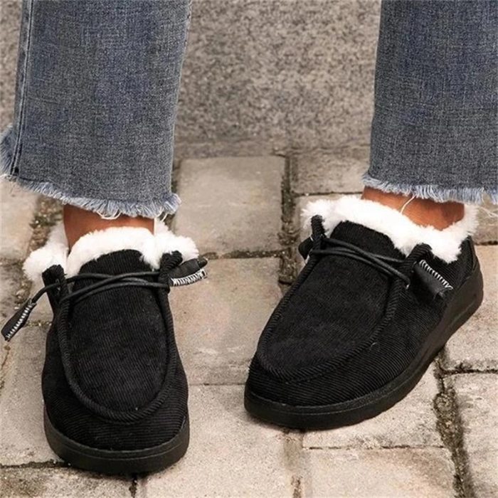 Women Boots Winter Warm Plush Cotton Velvet Snow Flat Heel Shoes