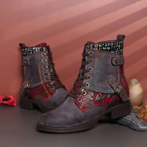 Winter Fashion Button Buckle Wool Lining Square Heel Cross-tied Casual Shoes