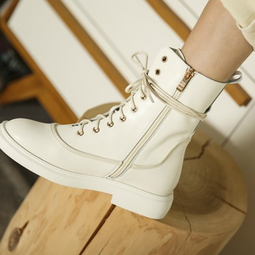 Autumn Women Boots White Platform Chunky Heel Round Toe Cool Shoes