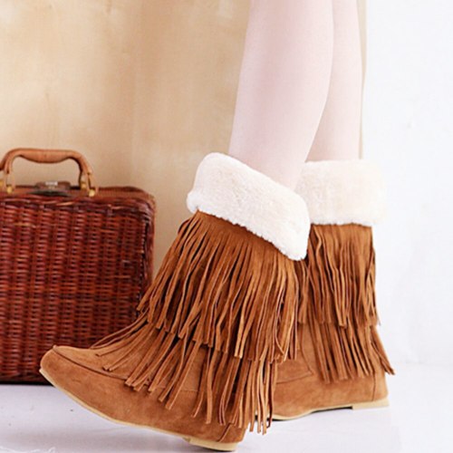 Comfortable Sole Keep Warm Plush  Fringes Winter Tassels Boots