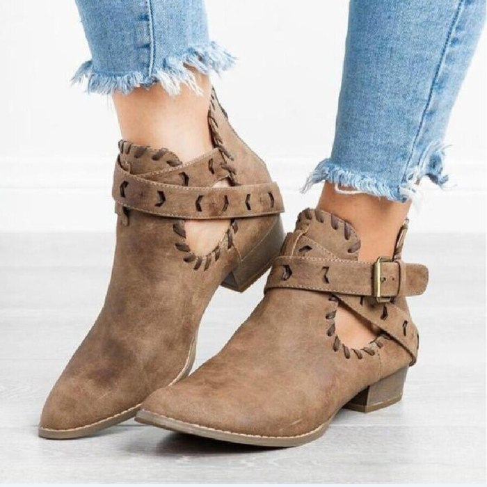Women Short  Flock Leather Sewing Heel Pointed Toe Casual Retro Shoes