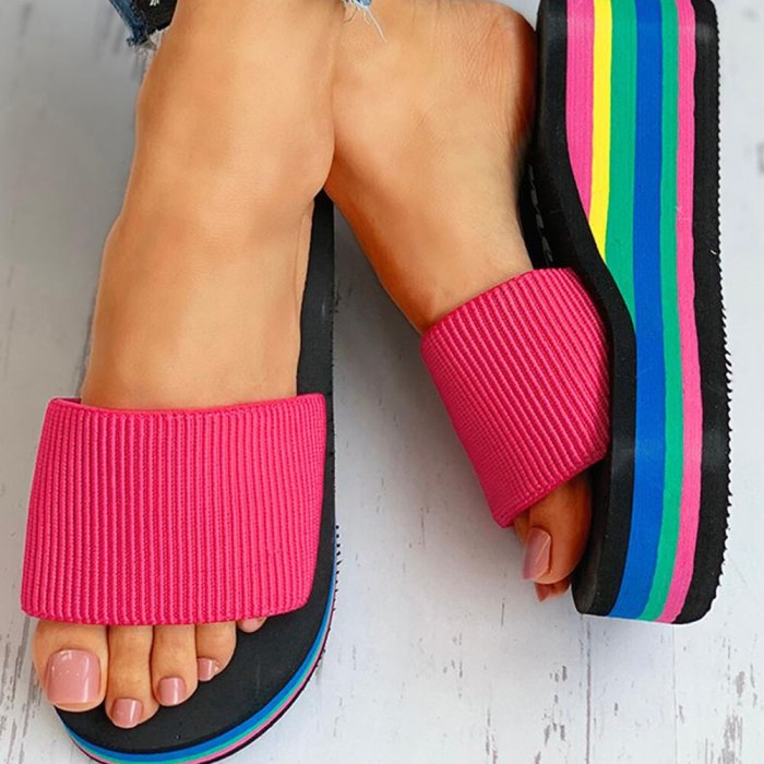 Knitting Rainbow Colorful Wedges High Heels Leisure Sandal Platform Shoes