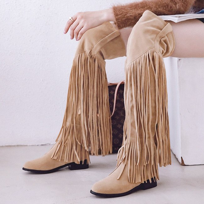 Vintage Fringes Winter Shoes Women Over The Knee Tassels Boots Female