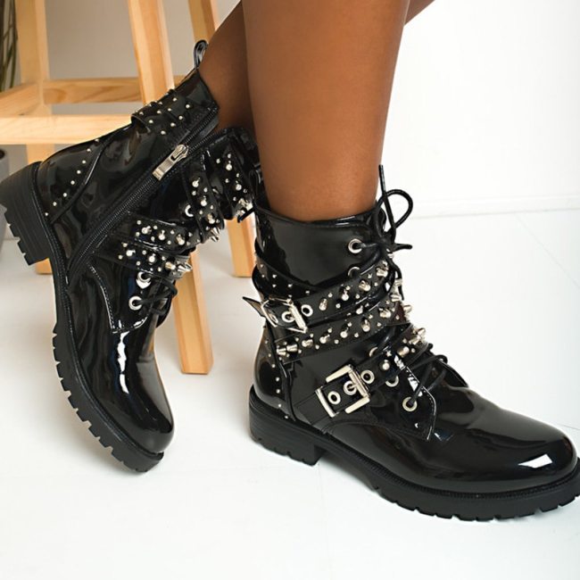 Women Boots Platform Square Heel Zip Round Toe Cool Shoes